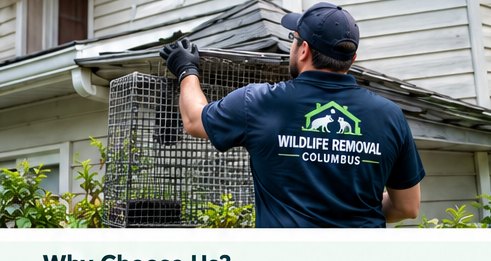 Wildlife technician inspecting building